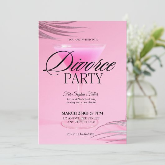 Invitation Pink Martini Glass Divorce (Debout devant)