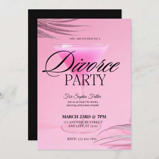 Invitation Pink Martini Glass Divorce (Devant / Derrière)