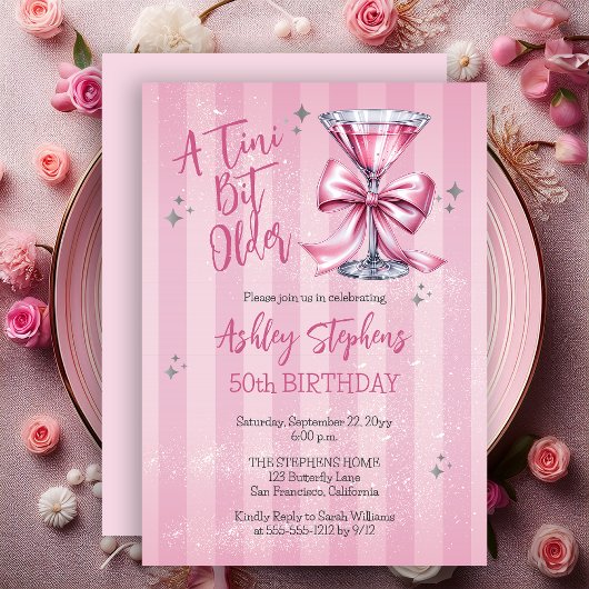 Invitation Pink Martini Un Peu Plus Âgée Fête d'anniversaire