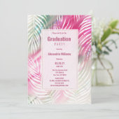 Invitation Pink ment vert aquarelle blanche florale Graduatio (Debout devant)