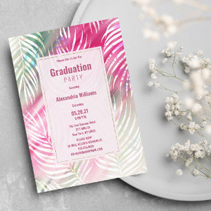 Invitation Pink ment vert aquarelle blanche florale Graduatio