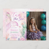 Invitation Pink Mermaid 2nd Birthday Two the Sea Photo (Devant / Derrière)