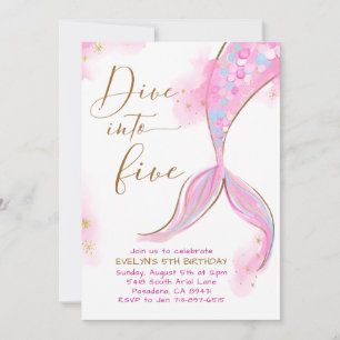 Invitation Pink Mermaid Dive En Cinq Anniversaire