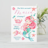 Invitation Pink Mermaid Pool Fête Fille Anniversaire Invitati (Debout devant)