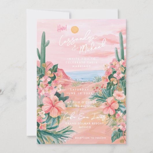 Invitation Pink Mexico Destination Wedding (Devant)