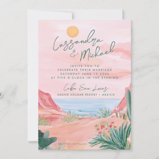 Invitation Pink Mexico Destination Wedding (Devant)