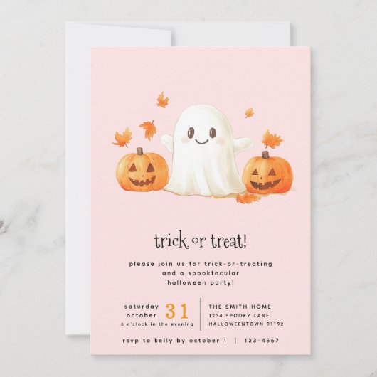 Invitation Pink mignon fantôme Spooktacular Trick ou le trait (Devant)