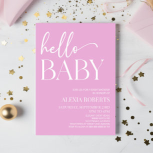 Invitation Pink Minimal Hello Baby Baby shower
