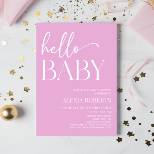 Invitation Pink Minimal Hello Baby Baby shower