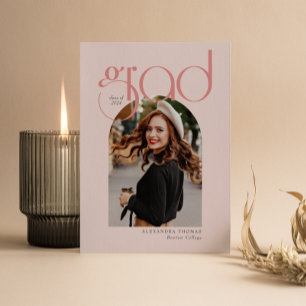 Invitation Pink Minimalist Moderne 5 Arc Photo Graduation