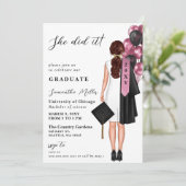 Invitation Pink Minimalist Photo Elle L'A Fait Graduation (Debout devant)