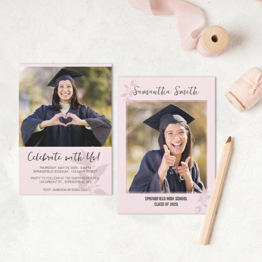 Invitation Pink Minimalist Photo Graduation