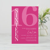 Invitation Pink minimaliste Seize fête d'anniversaire (Debout devant)