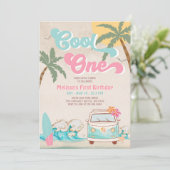 Invitation Pink Mint Cool ONE Surfing 1er Anniversaire (Debout devant)