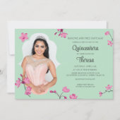 Invitation Pink, Mint Green Cherry Blossom Quinceanera Photo (Devant)