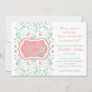 Invitation Pink Mint Green Floral Sip N Voir Baby shower