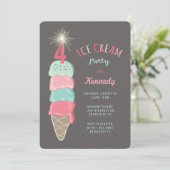 Invitation Pink Mint Ice Cream Girl 4e anniversaire Invitatio (Debout devant)