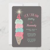 Invitation Pink Mint Ice Cream Girl 4e anniversaire Invitatio (Devant)