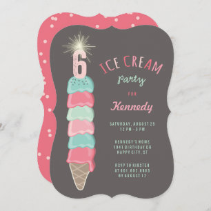 Invitation Pink Mint Ice Cream Girl 6e anniversaire Invitatio