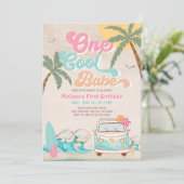 Invitation Pink Mint One Cool Babe Surfing 1er anniversaire (Debout devant)