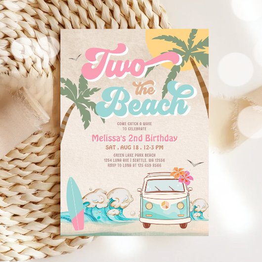 Invitation Pink Mint Two The Beach Surf 2e anniversaire