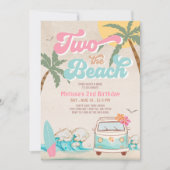Invitation Pink Mint Two The Beach Surf 2e anniversaire (Devant)