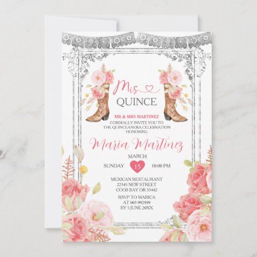 Invitation Pink Mis Quince 15 Anos Argent Crown (Devant)