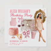 Invitation Pink mode collage photo anniversaire (Devant / Derrière)