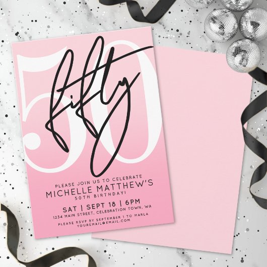 Invitation Pink Modern 50th Birthday