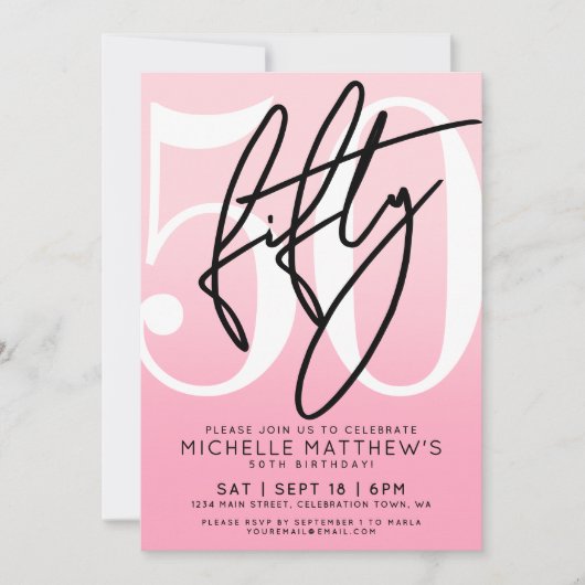 Invitation Pink Modern 50th Birthday (Devant)