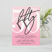Invitation Pink Modern 50th Birthday (Debout devant)