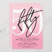 Invitation Pink Modern 50th Birthday (Devant / Derrière)