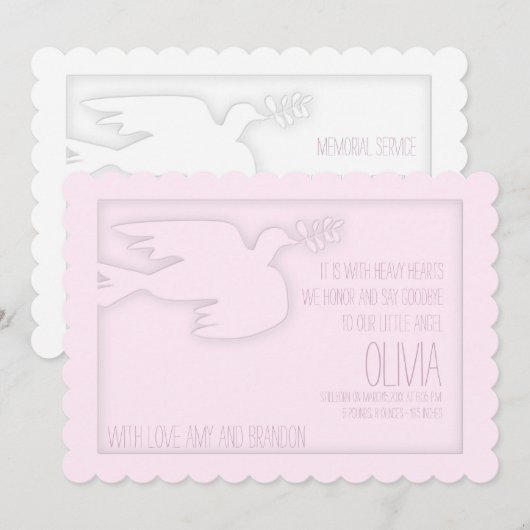 Invitation Pink Modern Dove Baby Célébration personnalisée de (Devant / Derrière)