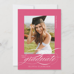 Invitation Pink Modern Élégant Script Photo Graduation Party
