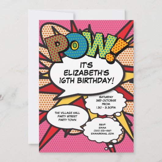 Invitation Pink Modern Fun Anniversaire Fête Comique Livre N' (Devant)