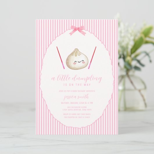 Invitation Pink Modern Girl Bow Asian Dumpling Baby Shower (Debout devant)