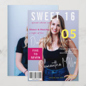 Invitation Pink Modern Magazine Couverture 2 Photos Sweet 16 (Devant / Derrière)
