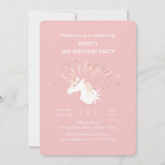 Invitation Pink Modern Magical Unicorn Anniversaire de enfant (Devant)
