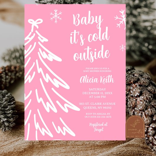 Invitation Pink Modern Minimalist Winter Baby Shower