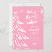 Invitation Pink Modern Minimalist Winter Baby Shower (Devant)