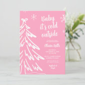Invitation Pink Modern Minimalist Winter Baby Shower (Debout devant)