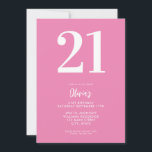 Invitation Pink moderne minimal 21e anniversaire<br><div class="desc">Une simple invitation moderne 21ème anniversaire avec une typographie élégante et un design minimaliste dans les couleurs rose et blanc.</div>