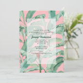 Invitation Pink moderne Tropical Banana Palm Feuille Annivers (Debout devant)