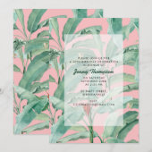 Invitation Pink moderne Tropical Banana Palm Feuille Annivers (Devant / Derrière)