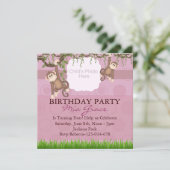 Invitation Pink Monkey Fun Photo Birthday Invite (Debout devant)