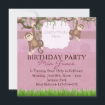 Invitation Pink Monkey Fun Photo Birthday Invite<br><div class="desc">This modern kids Birthday Fefatwo monkeys on a rose background. Customize it by adding your photo & details in the font of your choice! com</div>