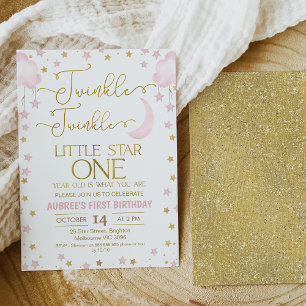 Invitation Pink Moon Stars Twinkle Little Star 1er anniversai