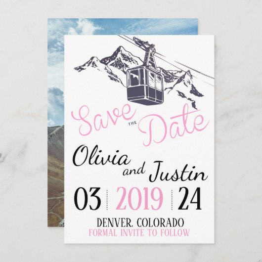 Invitation Pink Mountain Enregistrer la date (Devant / Derrière)
