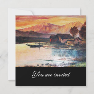 INVITATION PINK MOUNTAINS LAC ALPINE SUNSET PAYSAGE