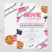 Invitation Pink Movie & Pizza Nuit Anniversaire Fête Invitati (Devant / Derrière)